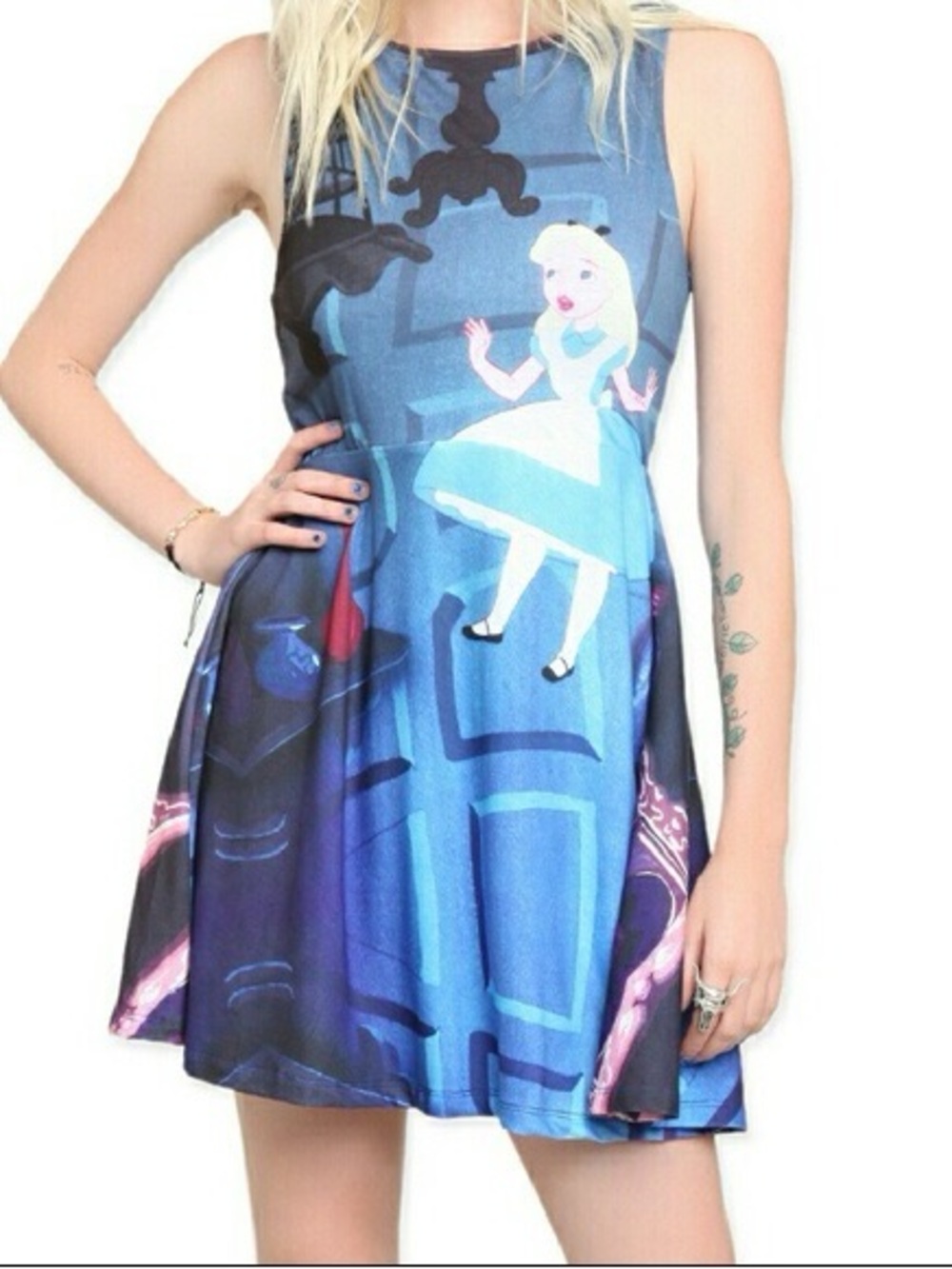 Disney Blue Alice in Wonderland Graphic Skater Dress